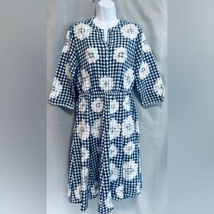Nimo‎ with Love embroidered dress size M Plaid Blue White Flowers
